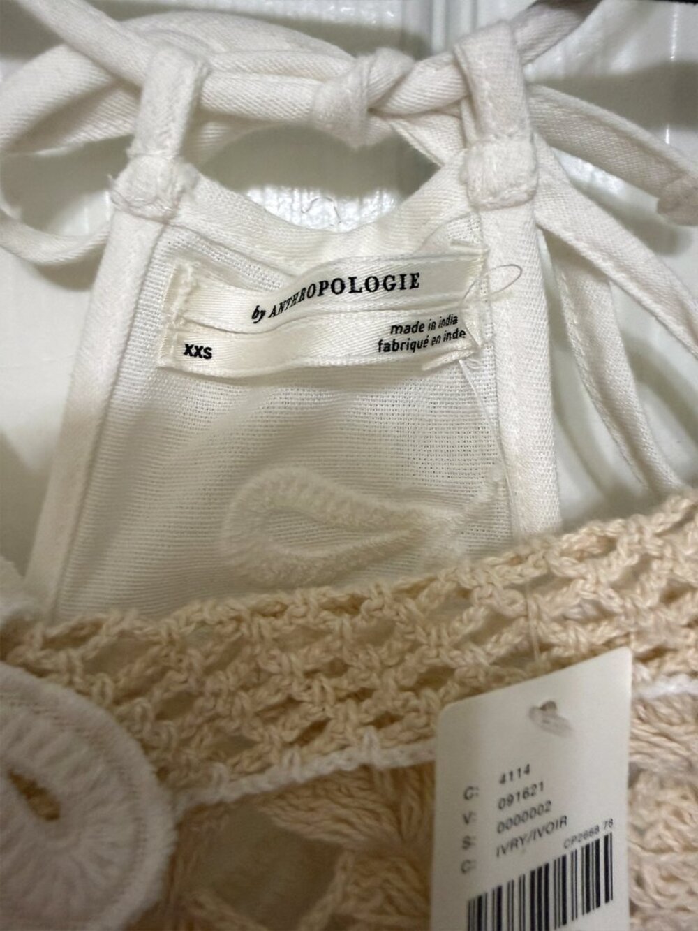 By Anthropologie Pieced Crochet Sweater Tank Ivory XXS - Picture 2 of 14